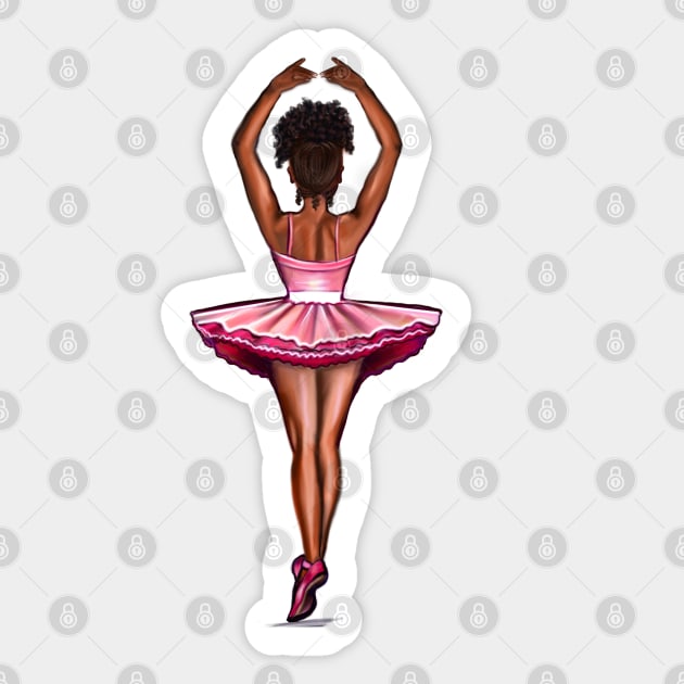 African American ballerina in pink tutu - #012 brown skin ballerina Sticker by Artonmytee